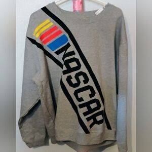 Nascar Gray Crewneck Sweater with Colorful Stripes